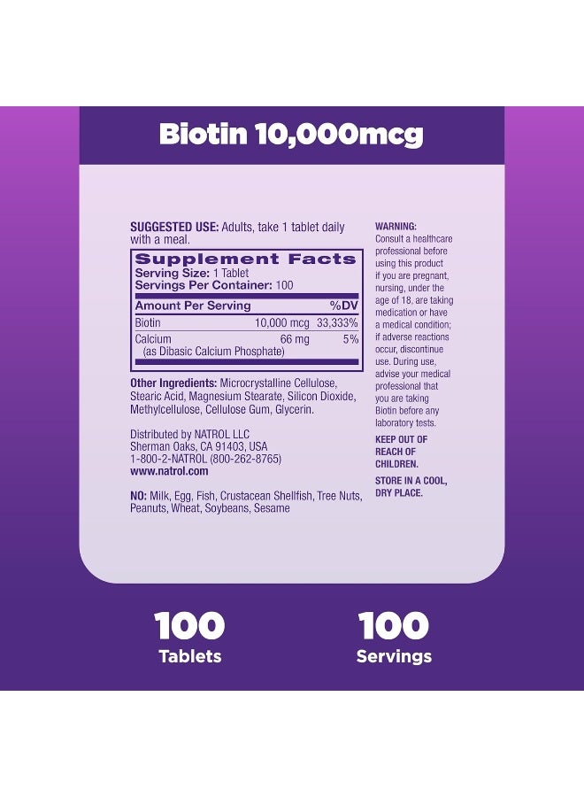 Natrol Biotin Beauty 10000Mcg 100 Tablets Packaging May Vary - Image 3